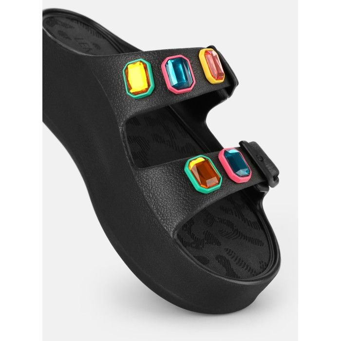 Lemon Jelly Sandals Buckles with Decorative Stones Laila Black - 10022982