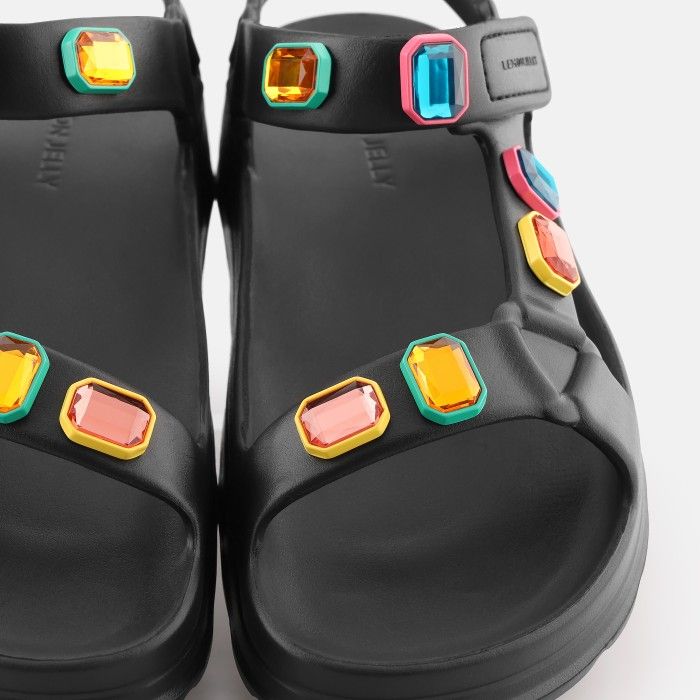 Lemon Jelly Sporty Sandals with Decorative Stones Arwen Black - 10022807