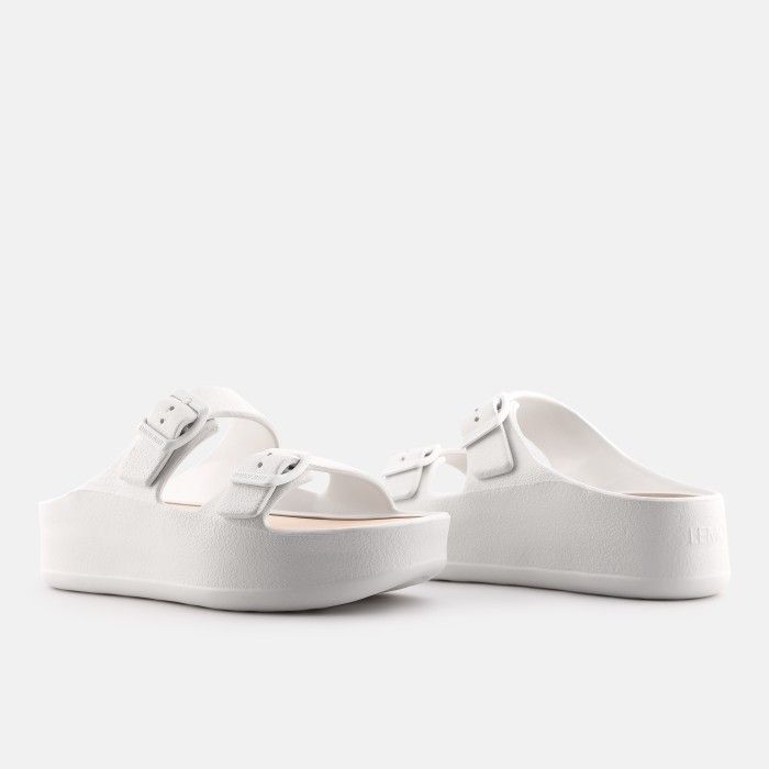 Sandlias Plataforma Brancas com Fivela Vegan Fenix Pearl Metal - 10023123