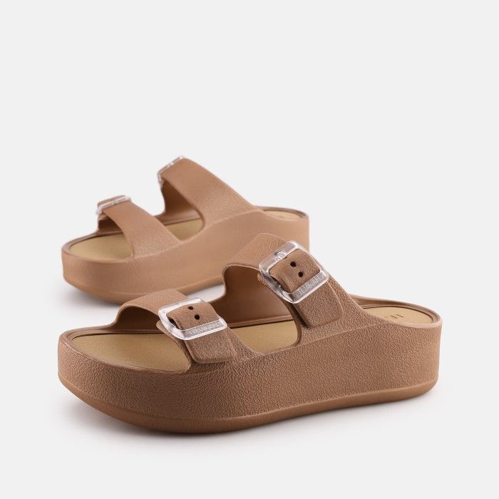 Sandlias Plataforma Castanhas com Fivela Vegan Fenix Bronzo Metal - 10023125
