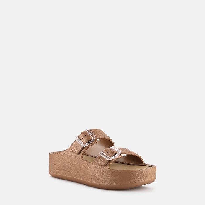 Sandlias Plataforma Castanhas com Fivela Vegan Fenix Bronzo Metal - 10023125