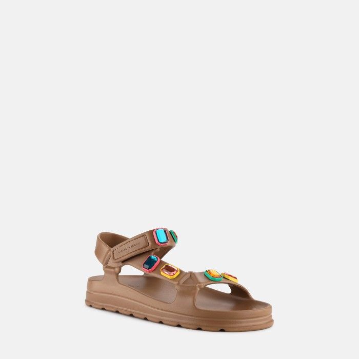 Lemon Jelly Sporty Sandals with Decorative Stones Arwen Bronzo Mate - 10023348