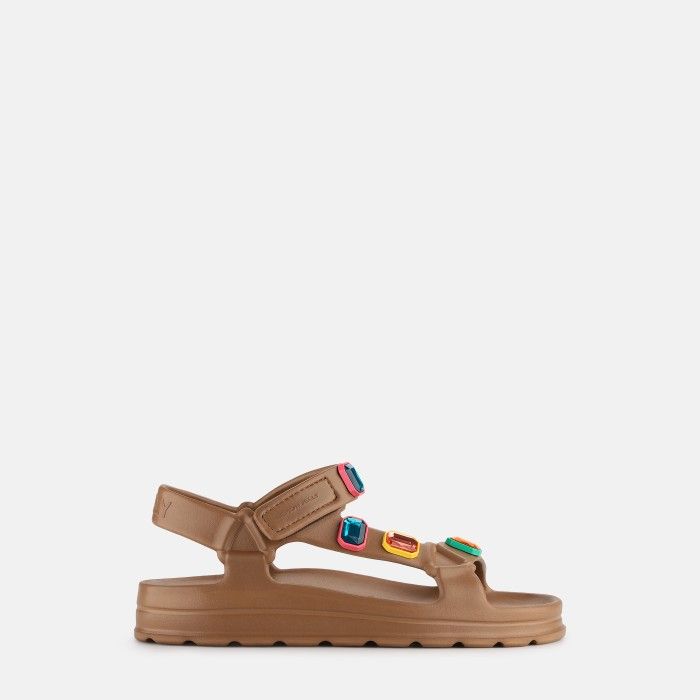 Lemon Jelly Sporty Sandals with Decorative Stones Arwen Bronzo Mate - 10023348