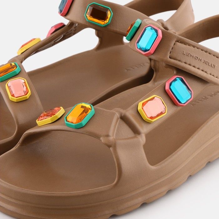 Lemon Jelly Sporty Sandals with Decorative Stones Arwen Bronzo Mate - 10023348