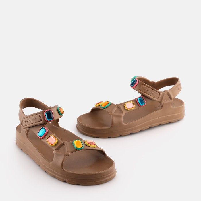 Lemon Jelly Sporty Sandals with Decorative Stones Arwen Bronzo Mate - 10023348