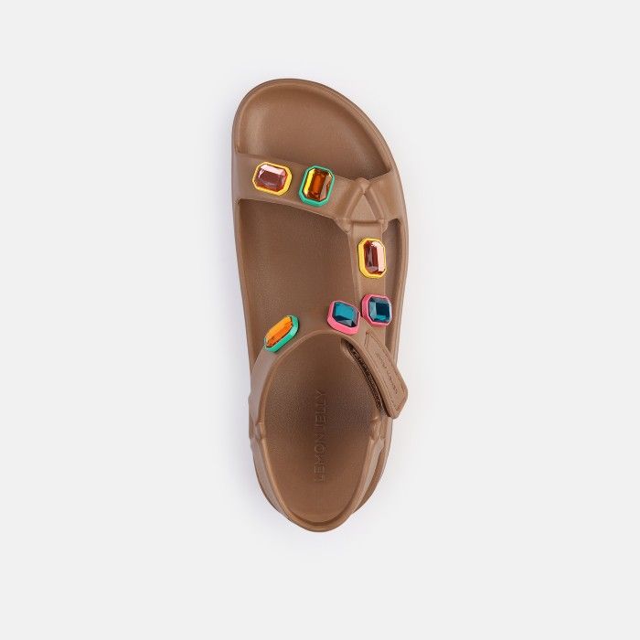 Lemon Jelly Sporty Sandals with Decorative Stones Arwen Bronzo Mate - 10023348