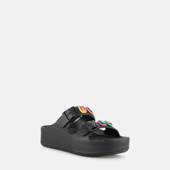 Sandlias Pretas Fivelas com Pedras Decorativas Laila Black - 10022982