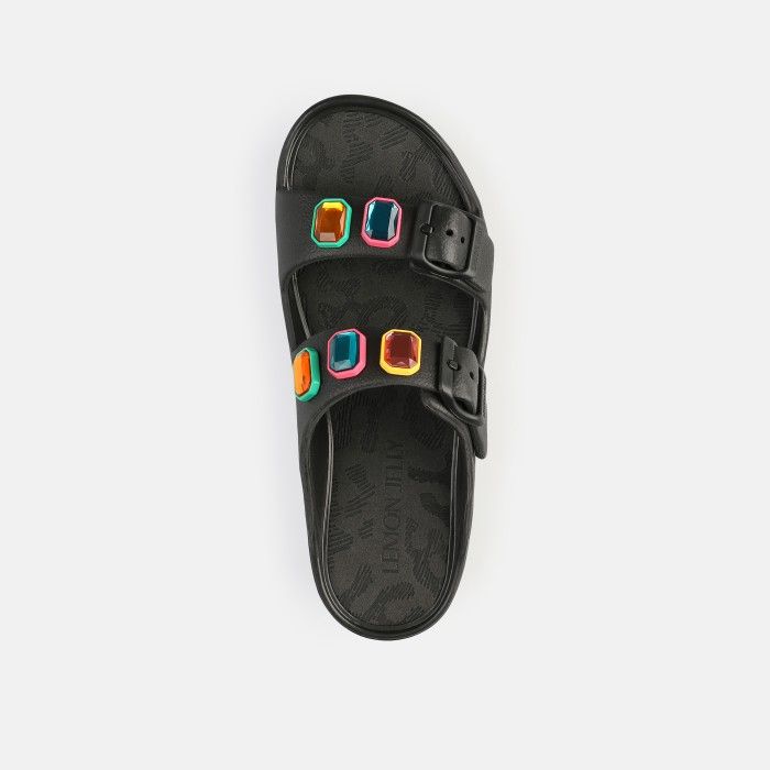 Sandlias Pretas Fivelas com Pedras Decorativas Laila Black - 10022982