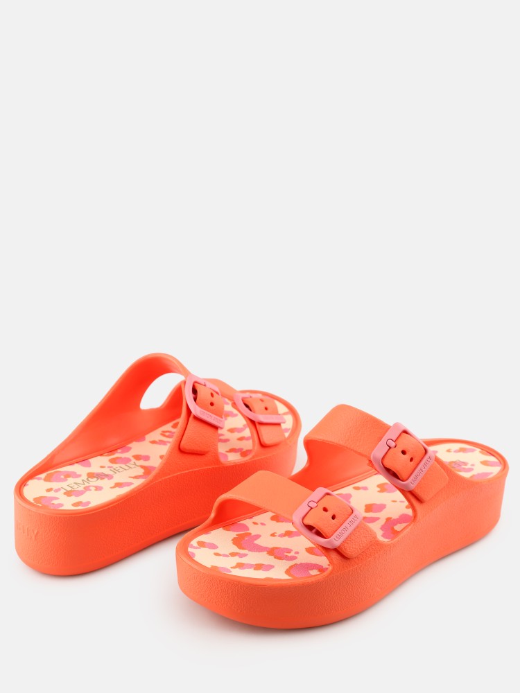 nalu＊-11138 Lemon Jelly Slides Orange Sandals with Buckles Fenix