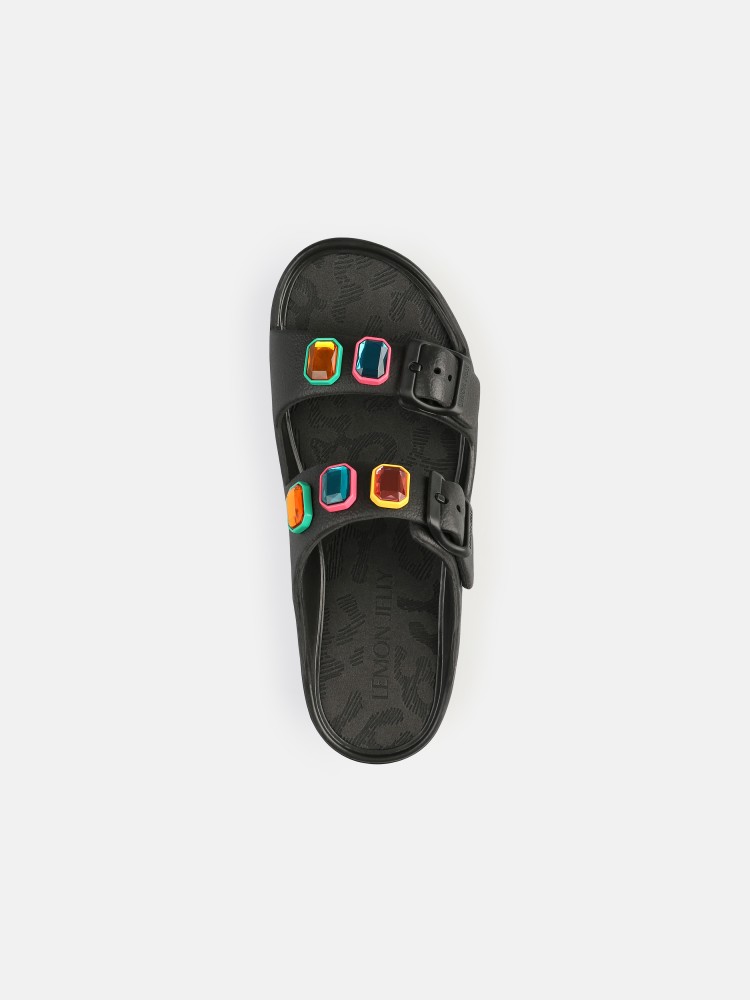 Lemon Jelly Sandals Buckles with Decorative Stones Laila