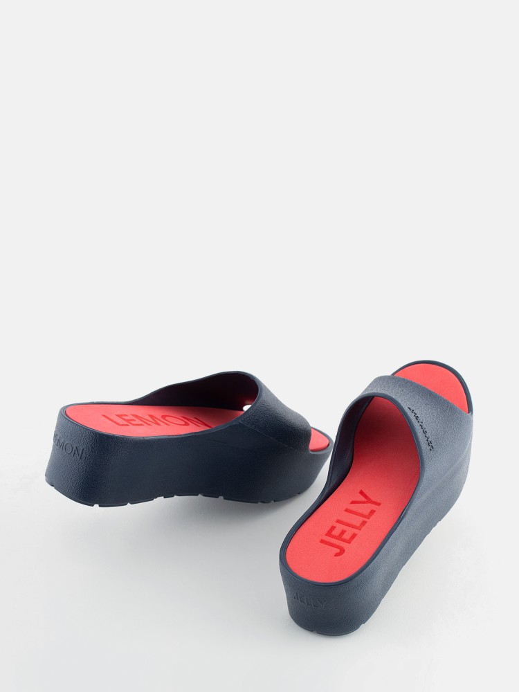 Nacollection! / onemi☆jelly Lemon Jelly Vegan Women Navy Blue Platform Slides Sunny Blue
