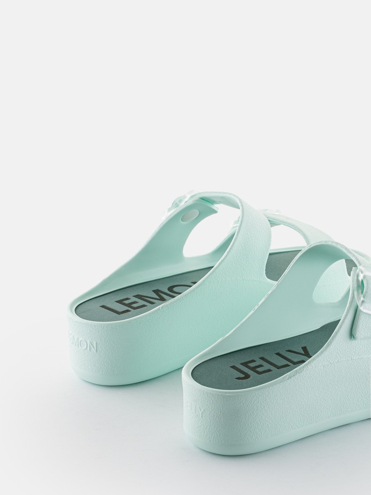 Lemon Jelly Slides Vegan Green Sandals with Buckles Fenix Aqua