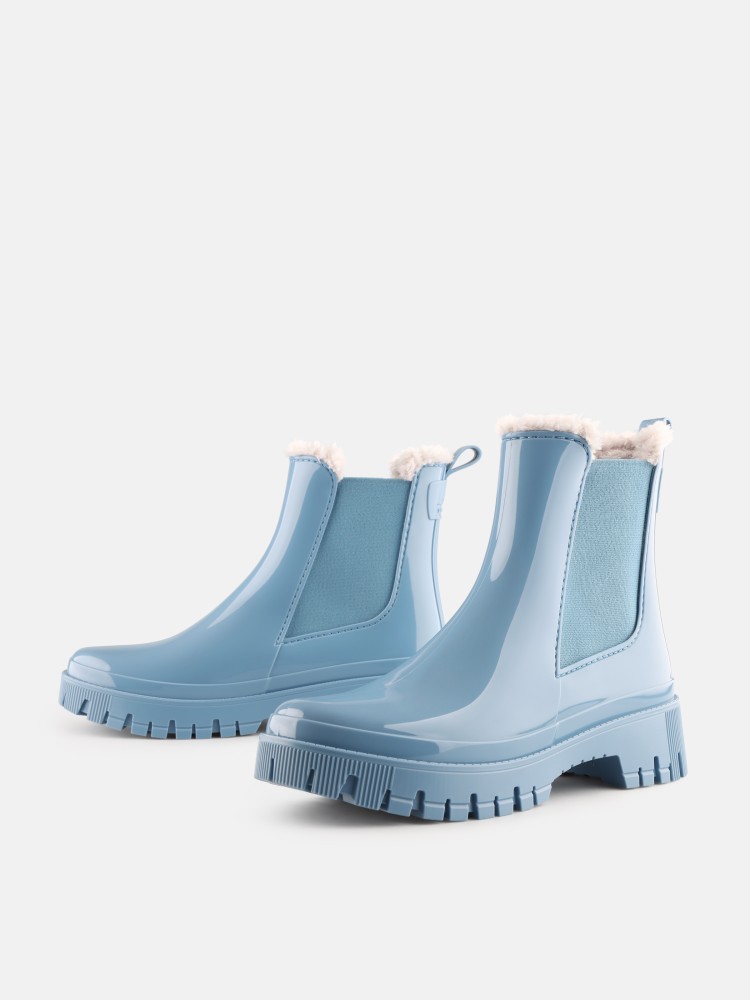Vegan Blue Ankle Boots with Fur Lining Lemon Jelly Colden Honest