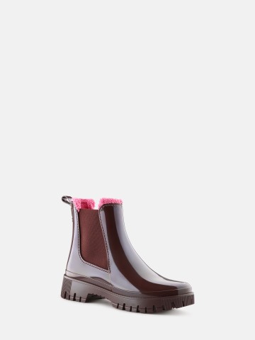 Vegan red ankle boots with fur Colden Dark Cherry - 10023525