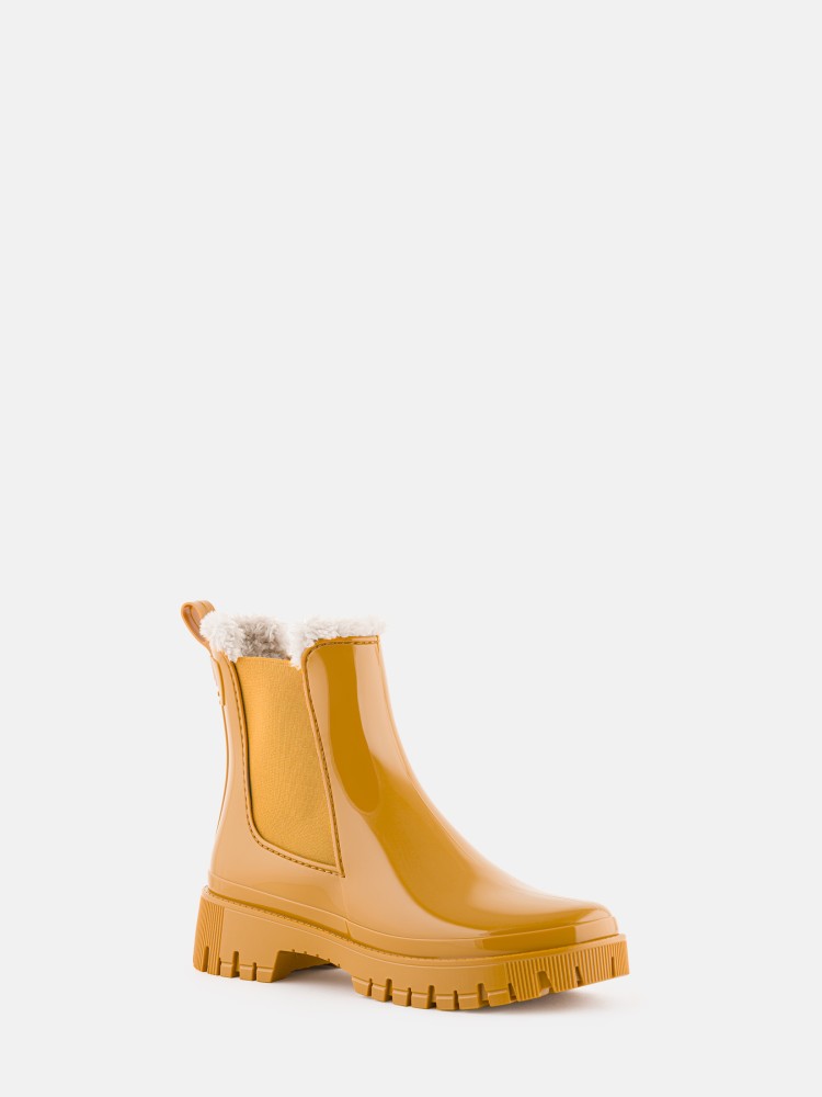 Vegan Mustard Ankle Boots With Fur Lining Colden Mustard Lemon