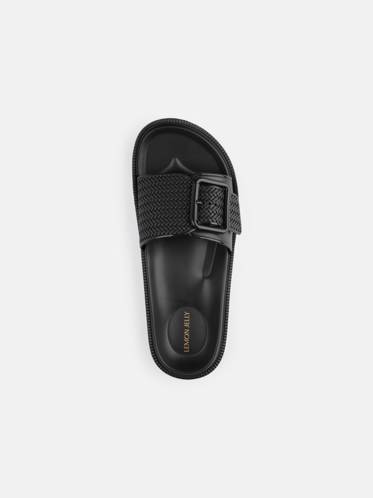 Black Vegan Flat Sandals with Straps Lemon Jelly Zelie Black