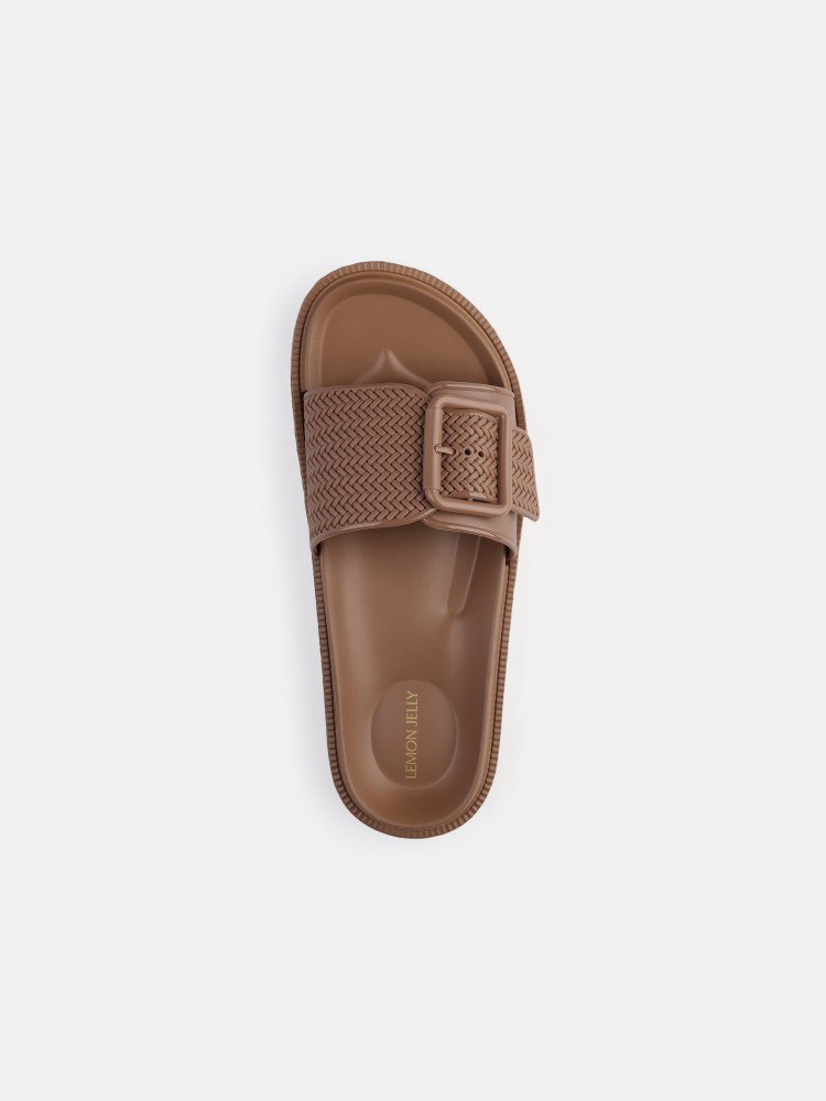 Brown Vegan Flat Sandals with Straps Lemon Jelly Zelie Toasted Nut