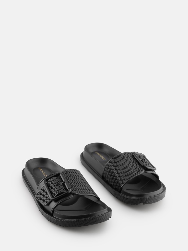 Black Vegan Flat Sandals with Straps Lemon Jelly Zelie Black